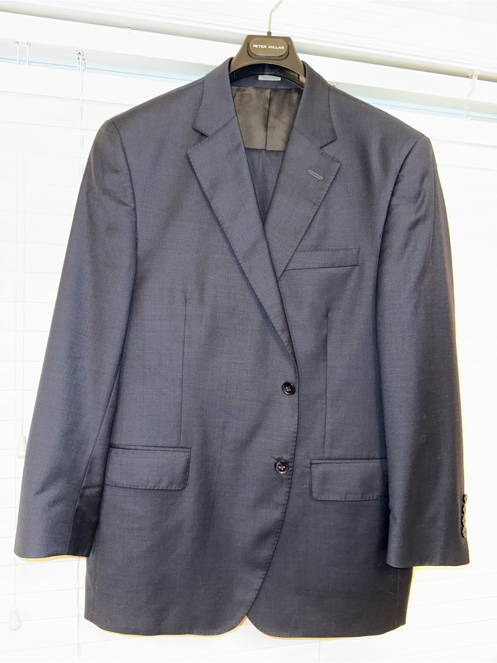 Peter Millar 46R 100% Wool Suit Set Dark Navy | 40” Waist 27” Inseam No Cuff - Picture 2 of 4
